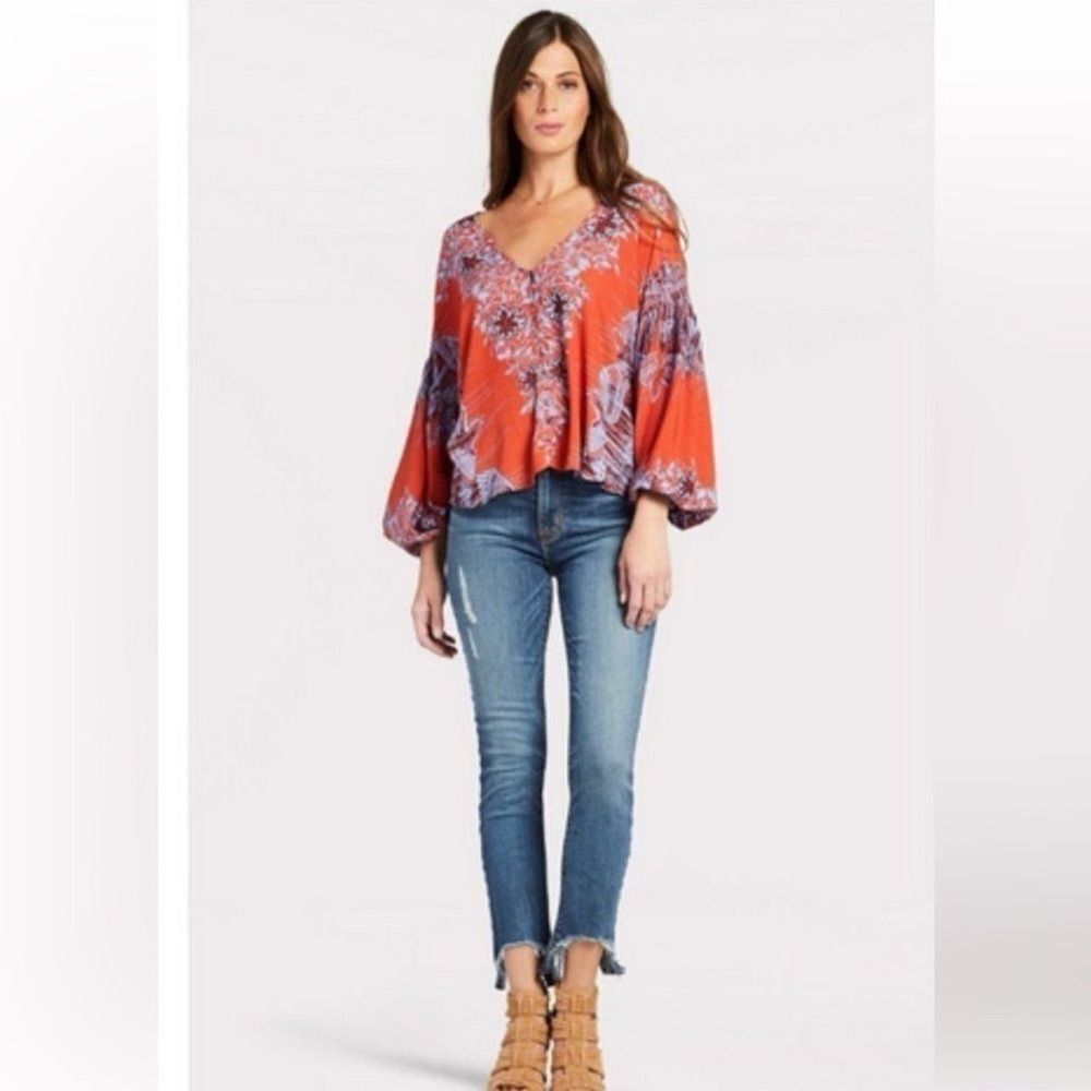 Free People Birds Of A Feather Top Blouse Burnt Orange XS Oversized - Picture 3 of 12